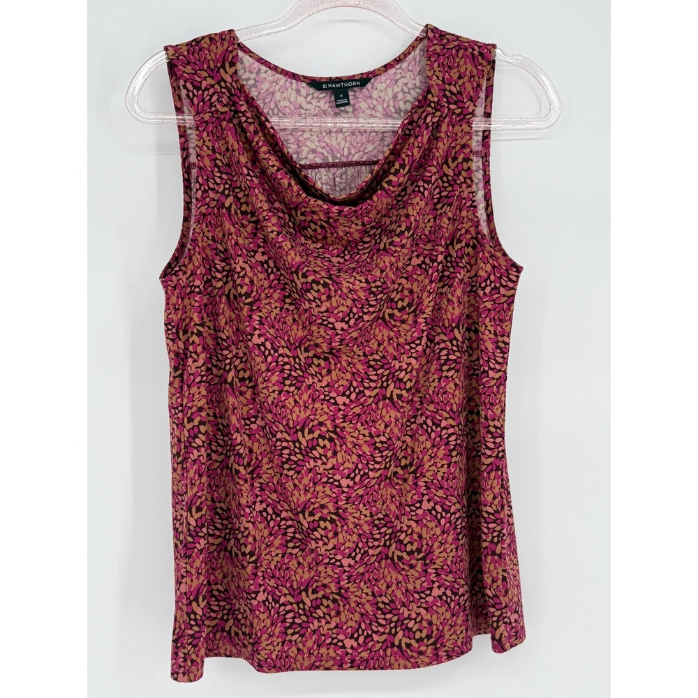 41 Hawthorn Pink Purple Abstract Petal Print Cowl Neck Sleeveless Blouse Sz M